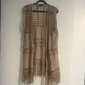 Boho Crochet Fringe Vest in Taupe